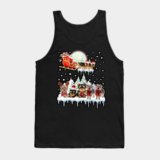 Yorkie Reindeer Christmas Lights Dog Riding a Santa Tank Top